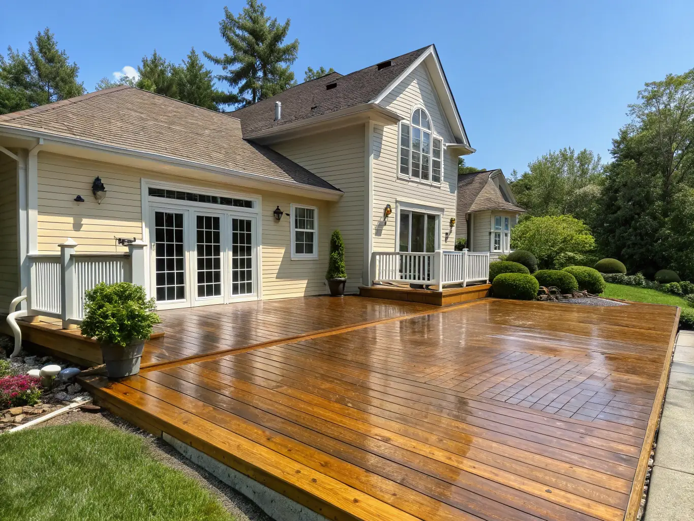 A clean, freshly washed house exterior with sparkling windows and pristine walls in Jacksonville, FL.